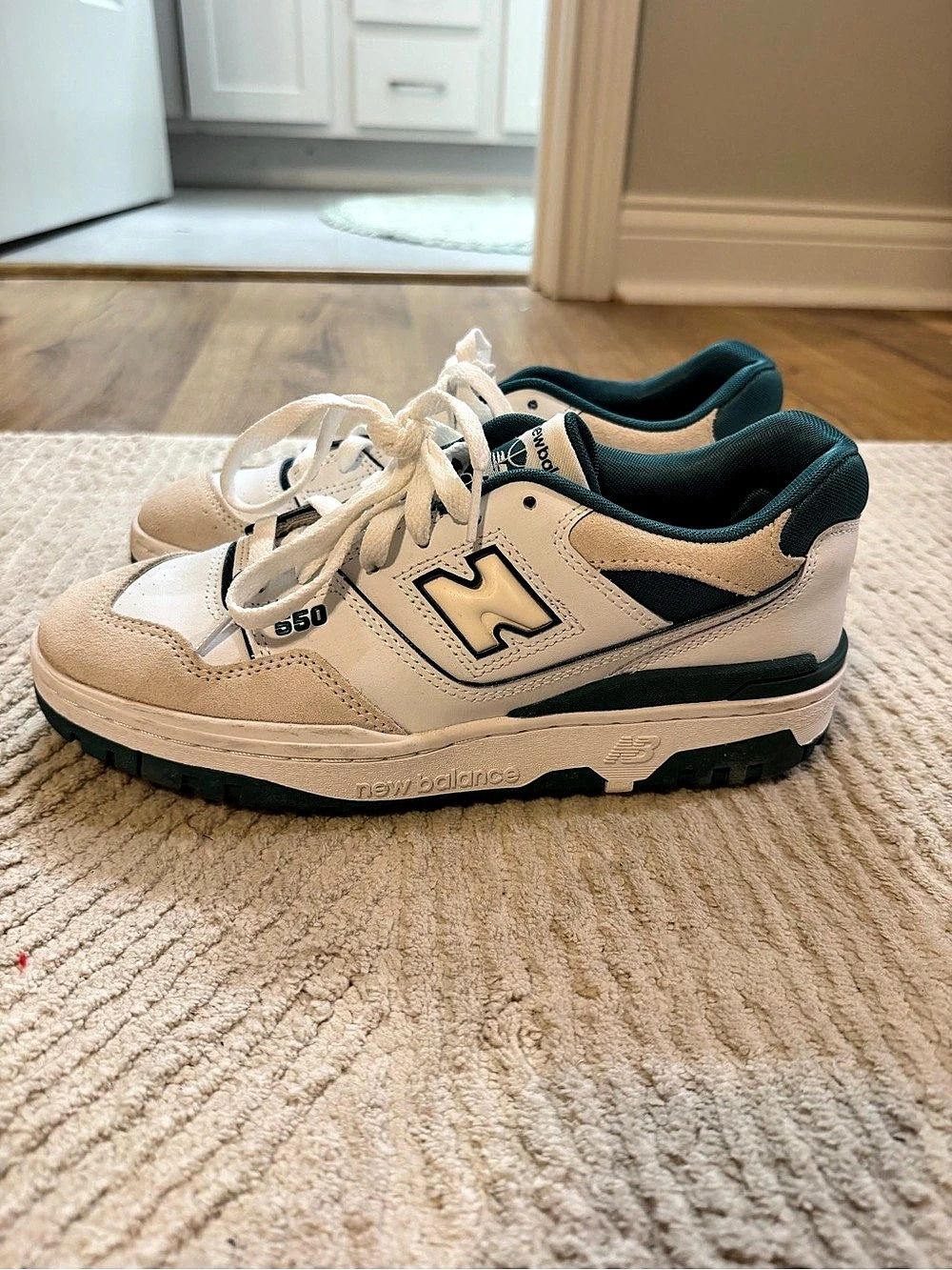 New Balance 550 White Team Forest Green & Green Low-Top Sneakers